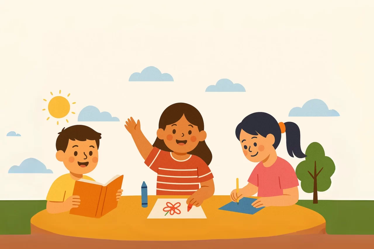 Niños participando en un campamento en español organizado por la AEO