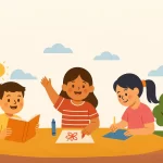 Niños participando en un campamento en español organizado por la AEO