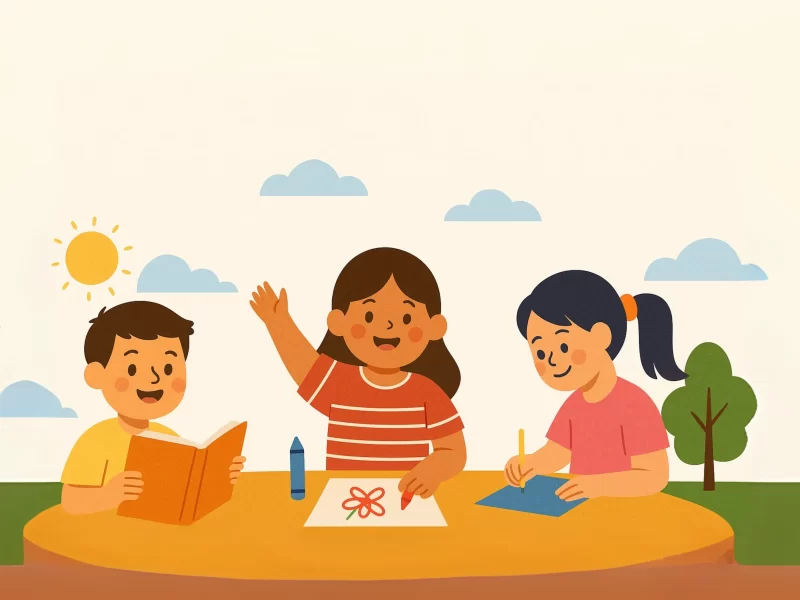 Niños participando en un campamento en español organizado por la AEO