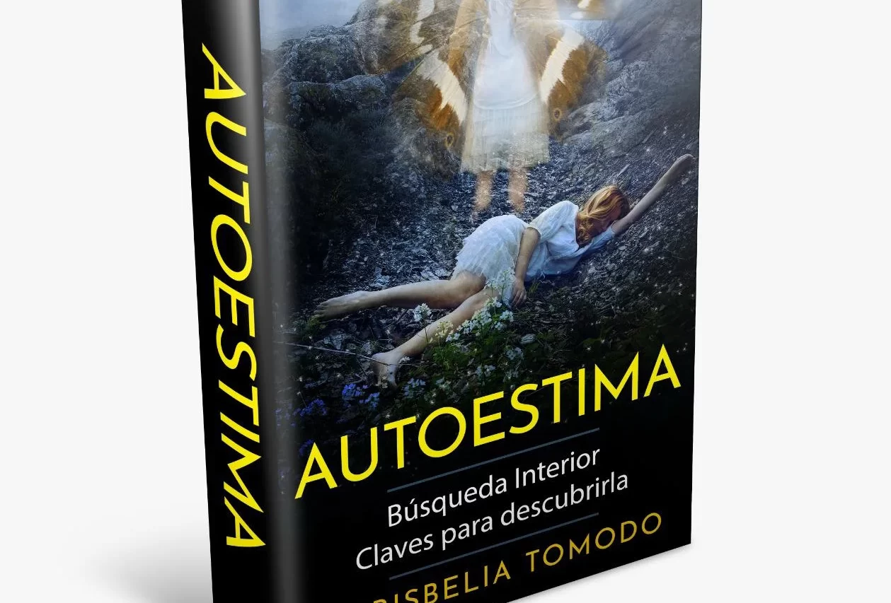 Portada del libro Autoestima: Búsqueda Interior de Marisbelia Tomodo, con fondo cálido y tipografía en dorado que invita al crecimiento personal.