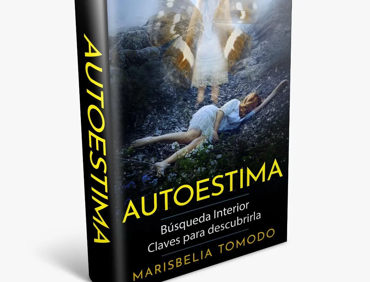 Portada del libro Autoestima: Búsqueda Interior de Marisbelia Tomodo, con fondo cálido y tipografía en dorado que invita al crecimiento personal.