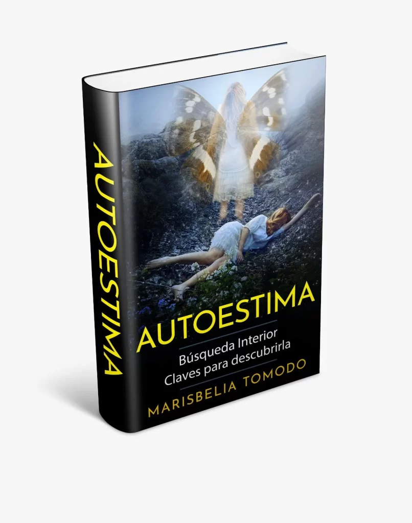 Portada del libro Autoestima: Búsqueda Interior de Marisbelia Tomodo, con fondo cálido y tipografía en dorado que invita al crecimiento personal.